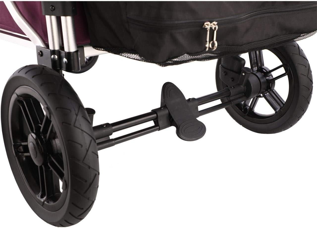 Purple 2-Seater Folding Stroller Wagon Kids Push Pull All-Terrain Cart w/ Canopy