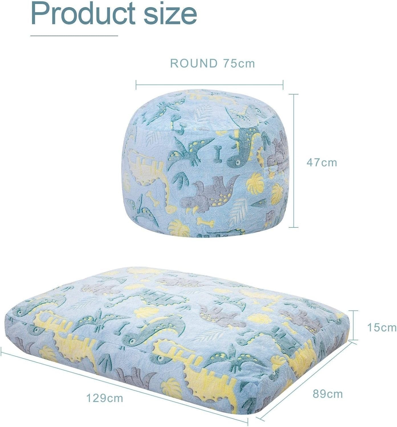 Kids Dinosaur Bean Bag Chair Bed 4-in-1 Sofa Sleep Mat Playroom Seat