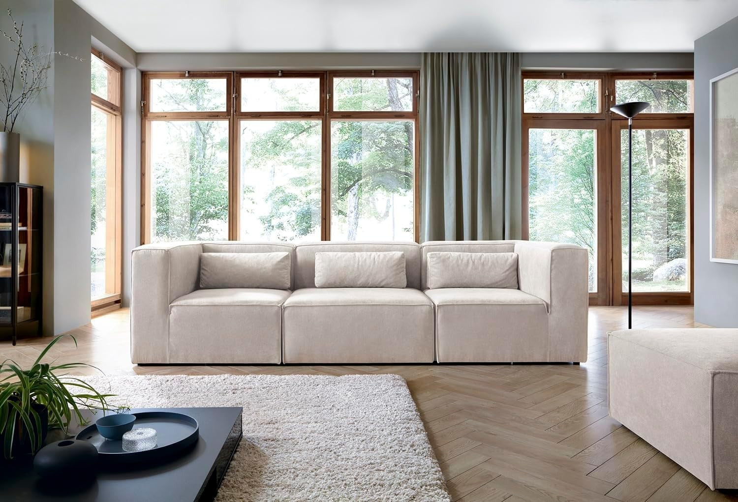 4 Seater White Cord Chenille Modular Sofa | Modern, Soft, Space-Saving Design
