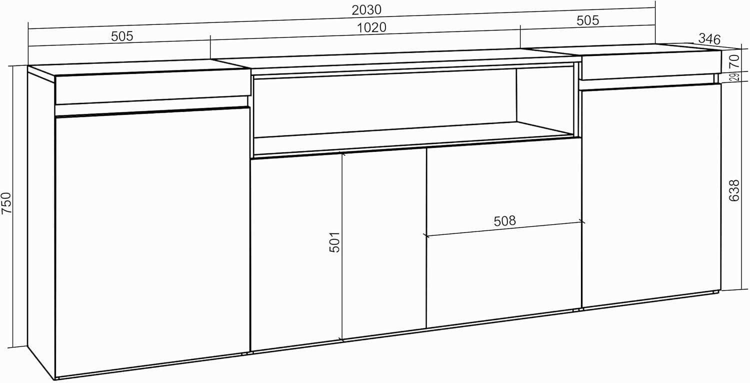 Large Black Sideboard Cabinet 4 Doors 4 Drawers Storage Buffet Unit Modern