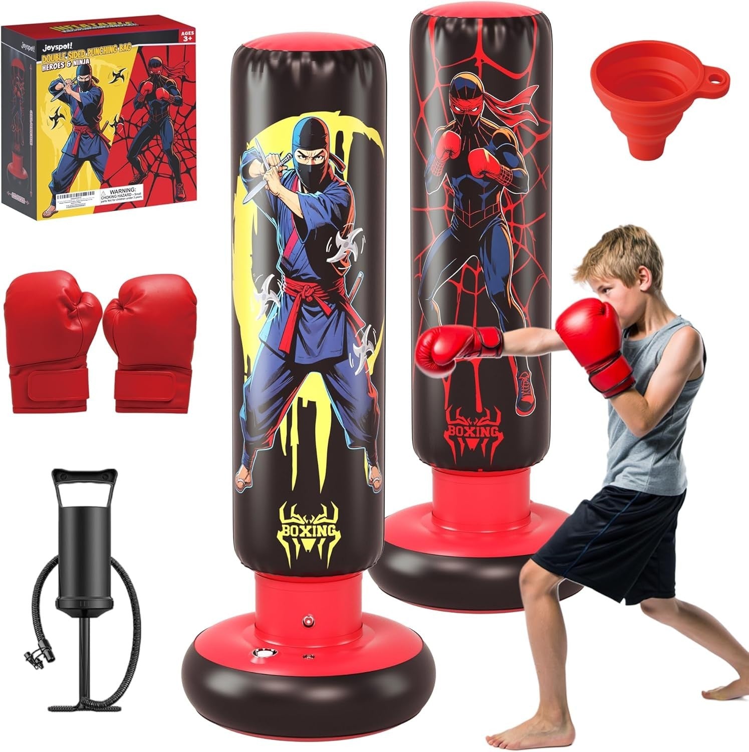 Kids Inflatable Punching Bag 66” Boxing Karate Toy Gloves Set