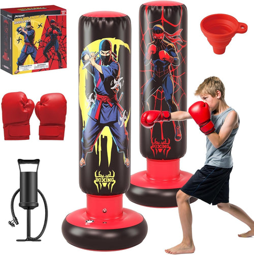 Kids Inflatable Punching Bag 66” Boxing Karate Toy Gloves Set