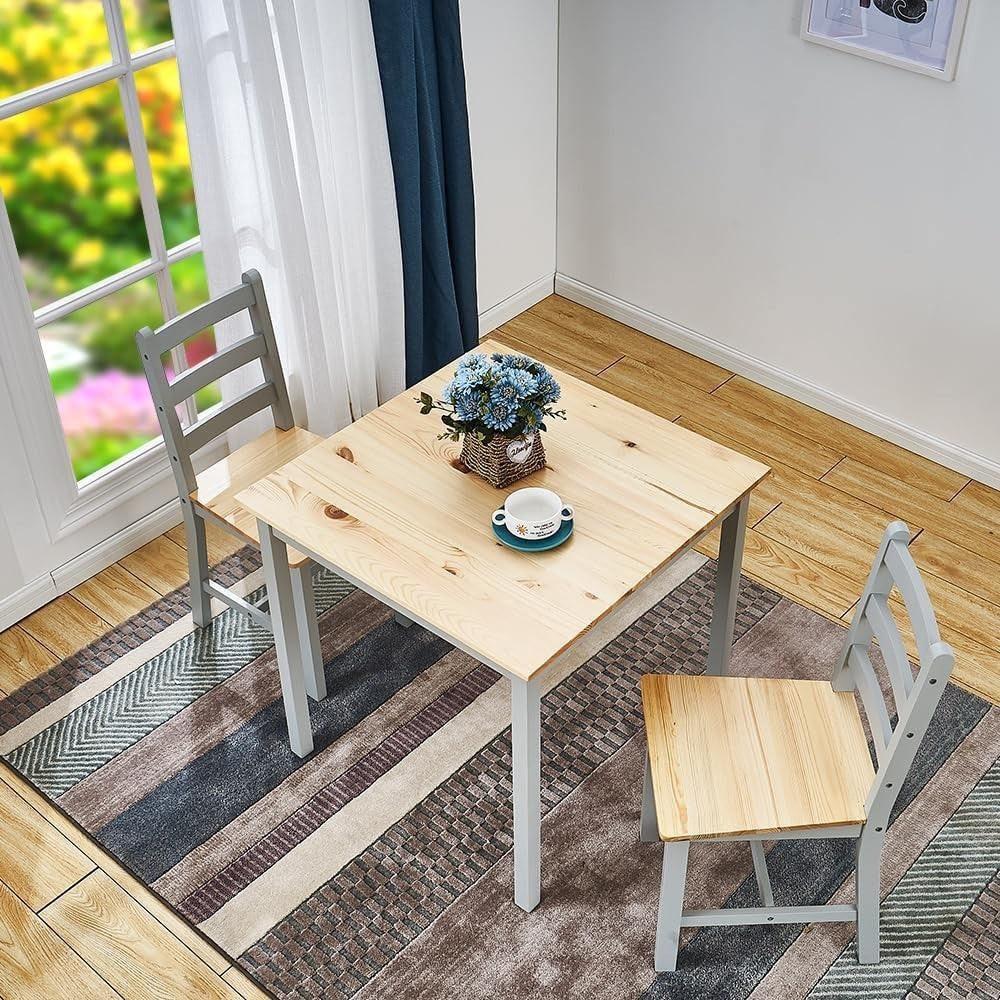 Solid Pine Dining Table & 2 Chairs Set | Durable Kitchen Furniture Grey
