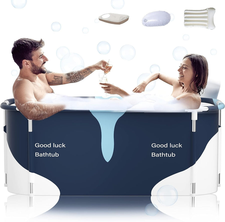 140cm Foldable Extra Large Adult Bath Tub with Metal Frame & Lid Portable Spa