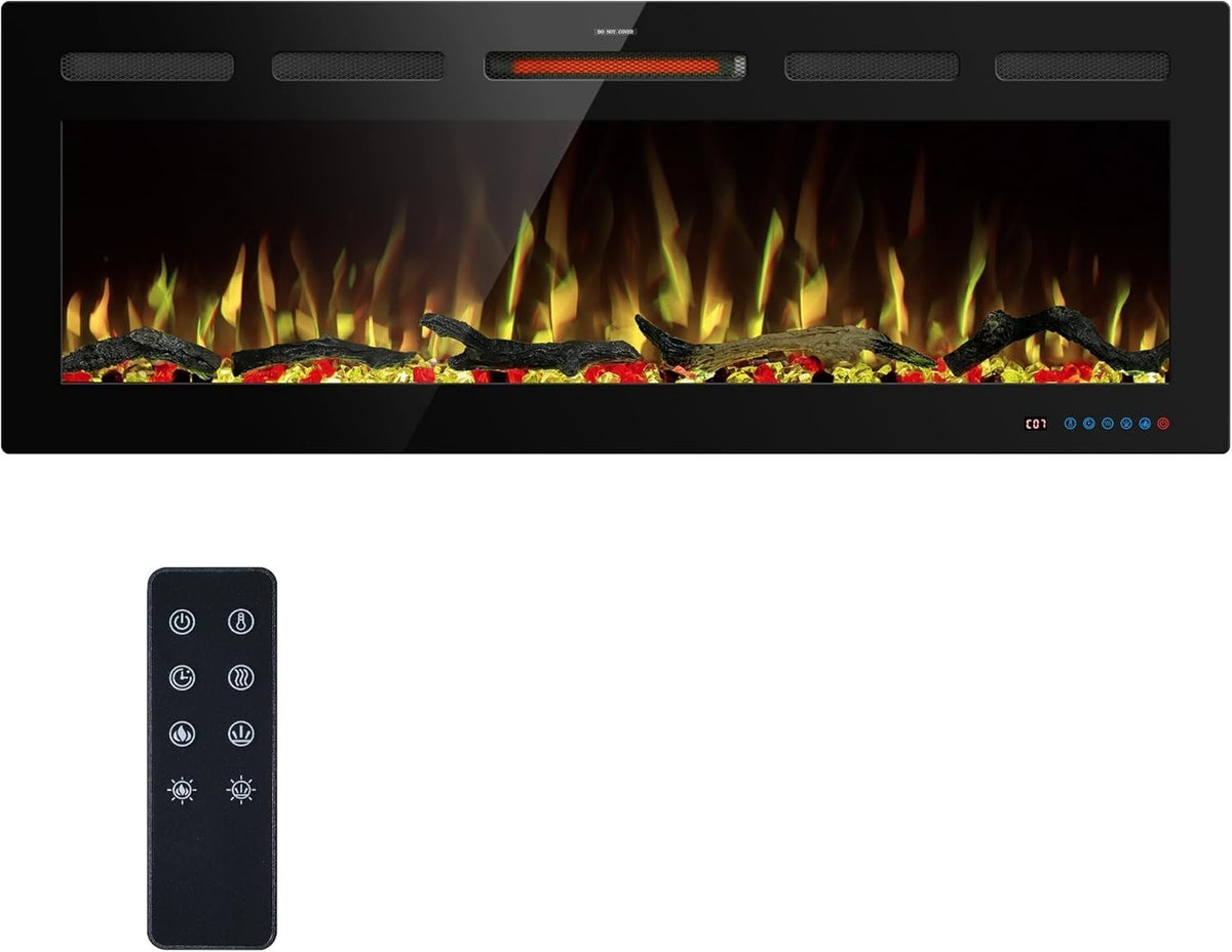 122cm WiFi Electric Fireplace Insert Recessed Wall Mount, Adjustable Flame