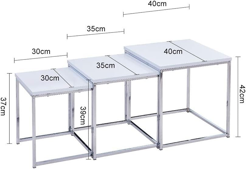 3 Pcs Nesting Coffee Table Set Modern Living Room End Side Tables White Wood