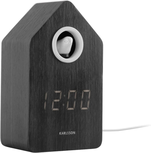 Modern Cuckoo Alarm Clock LED Digital Wooden Bedside Table Clock