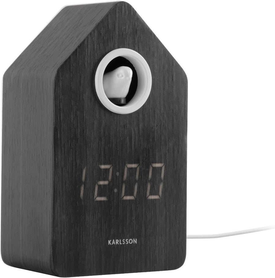 Modern Cuckoo Alarm Clock LED Digital Wooden Bedside Table Clock