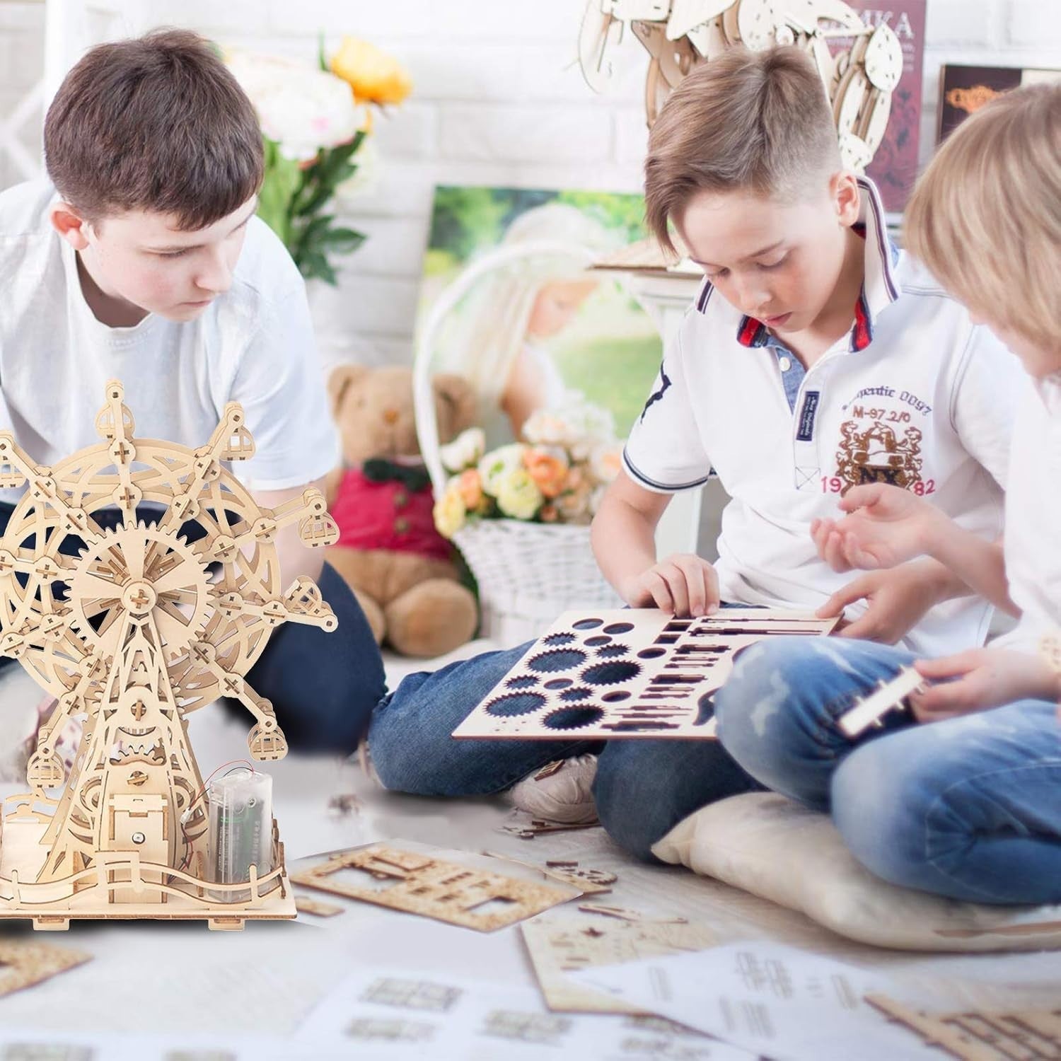 DIY 3D Wooden Ferris Wheel Puzzle Kit – STEM Model, Solar Powered Toy
