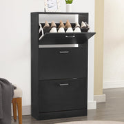 Slim Black 3 Drawer Shoe Cabinet with Adjustable Shelves Space-Saving Storage