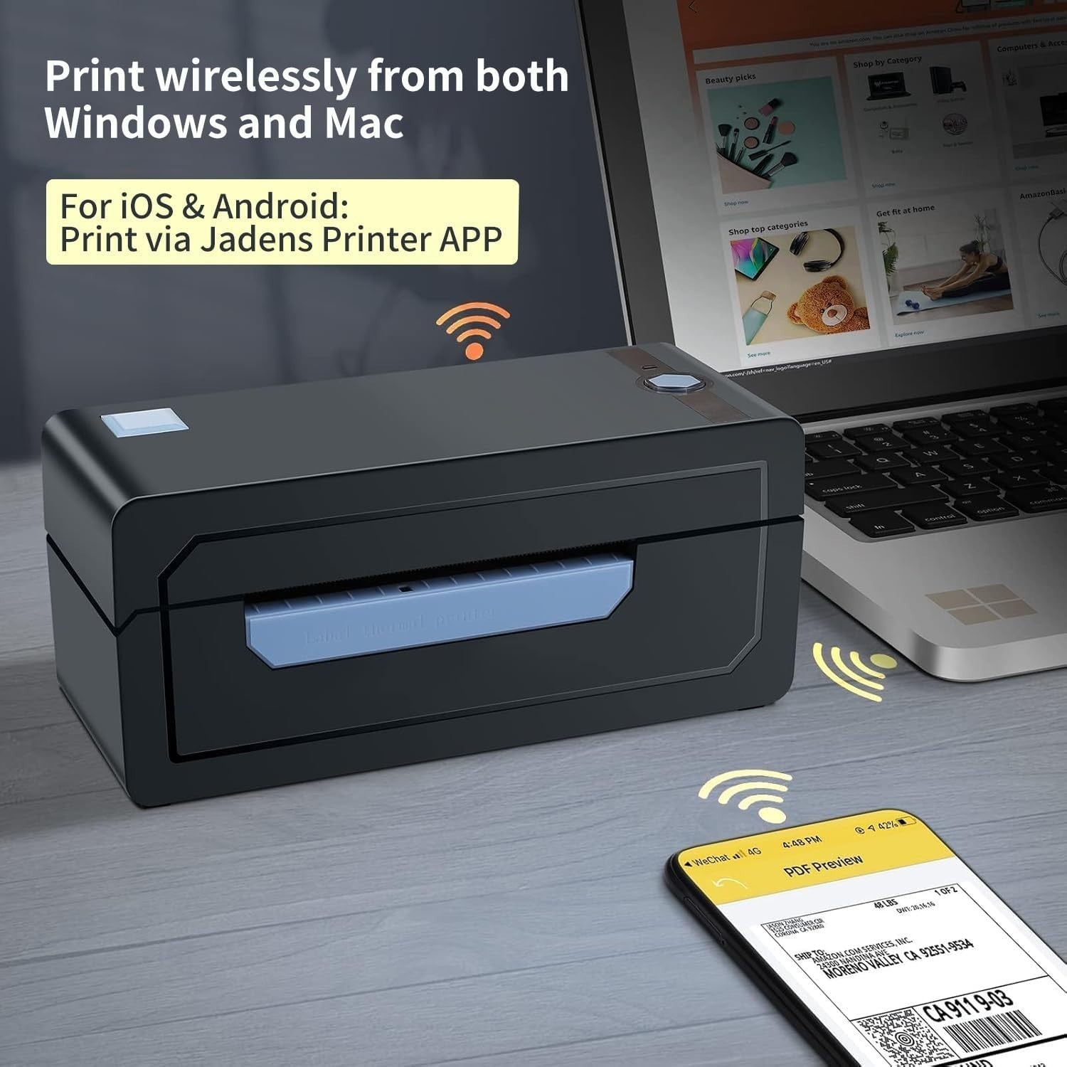Black 4x6 Bluetooth Thermal Label Printer, Shipping, Portable