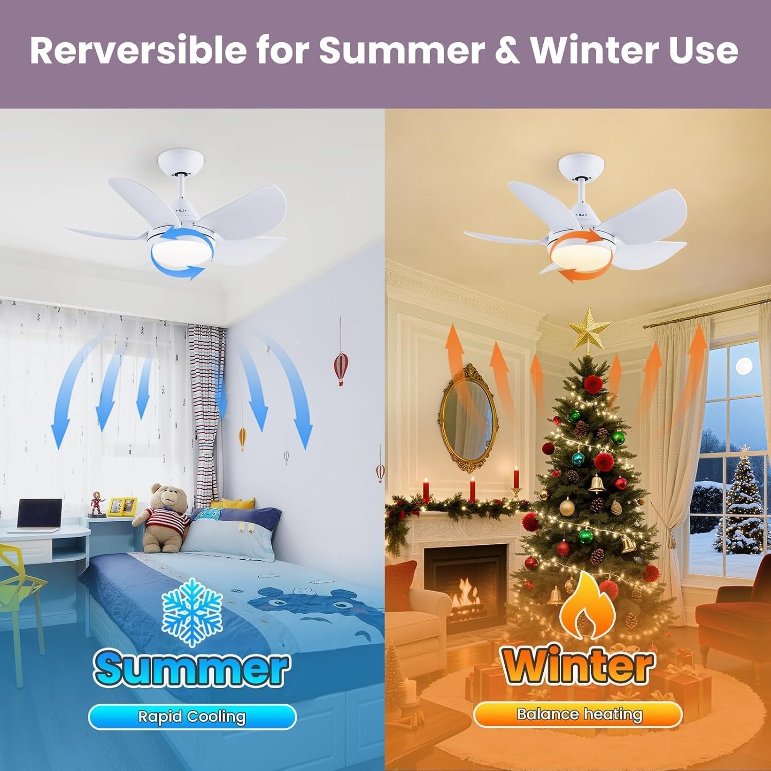 30" Ceiling Fan with Light, 6-Speed DC Motor, Remote, Dimmable LED