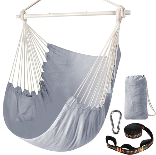 Hammock Chair Swing – Collapsible Cotton Seat, Portable Indoor/Outdoor, 1 Person