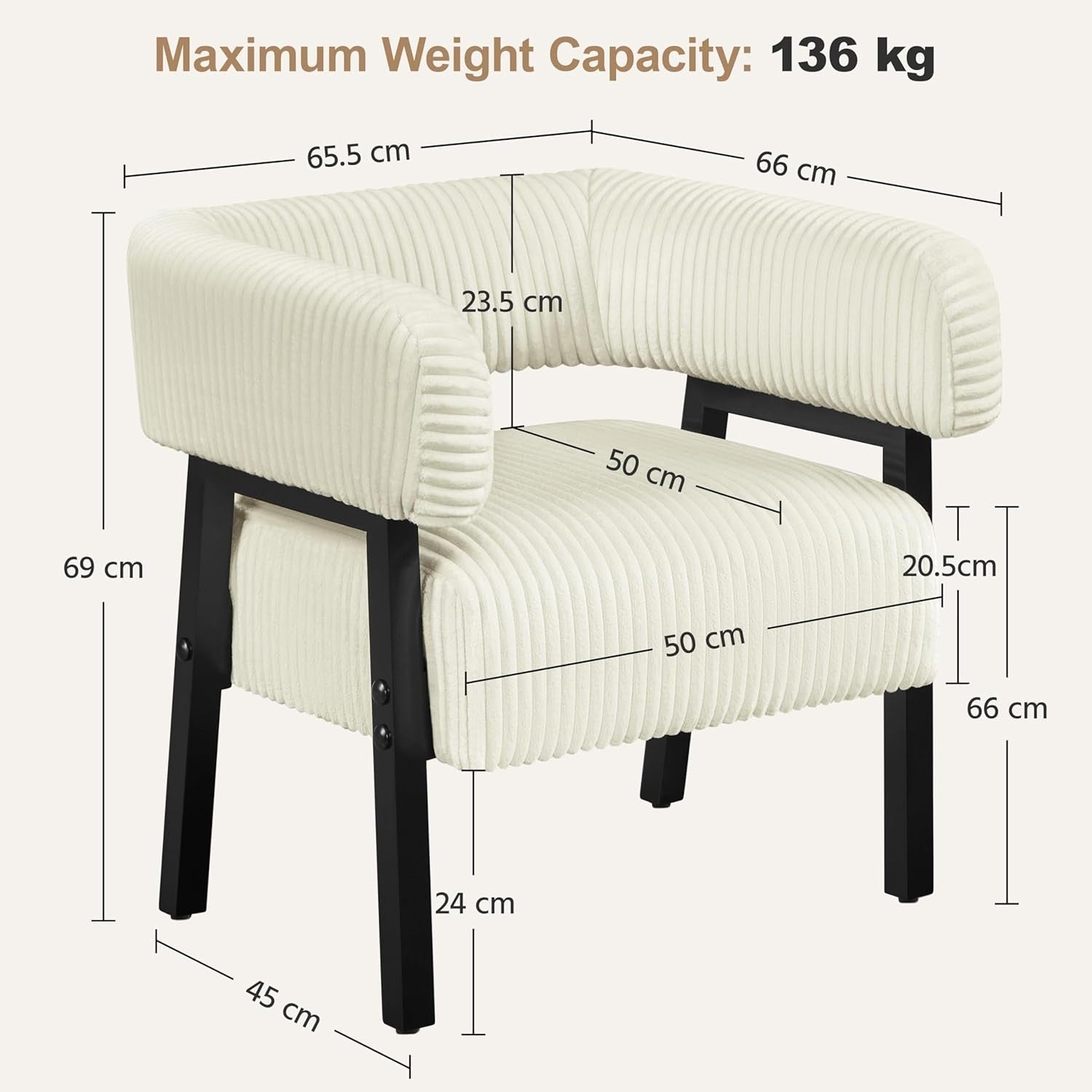 Corduroy Tub Chair Accent Armchair with Pocket Beige