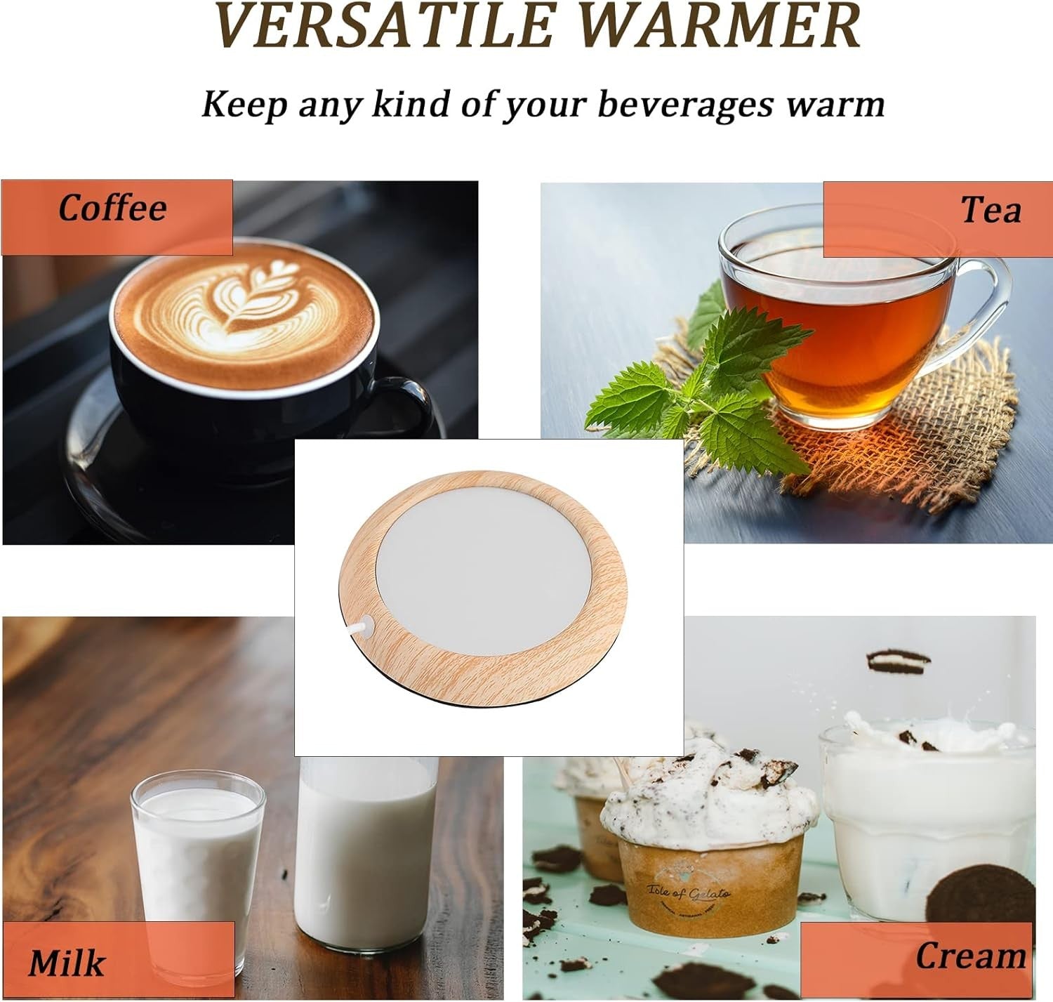 USB Cup Warmer Plate Light Wood Grain Desk Mug Heater