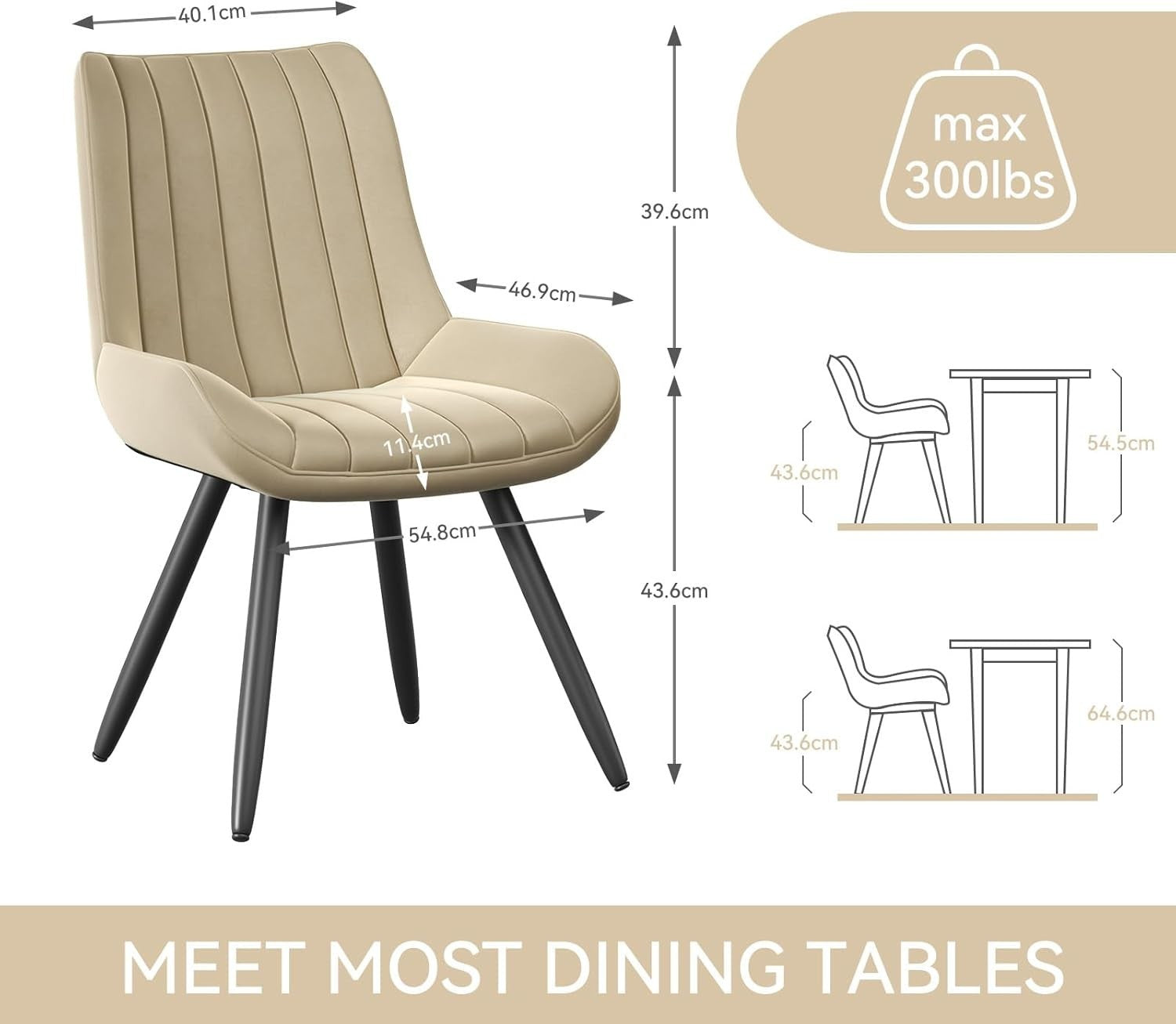 6 Beige Dining Chairs Fabric Upholstered Modern Metal Legs Padded Seat