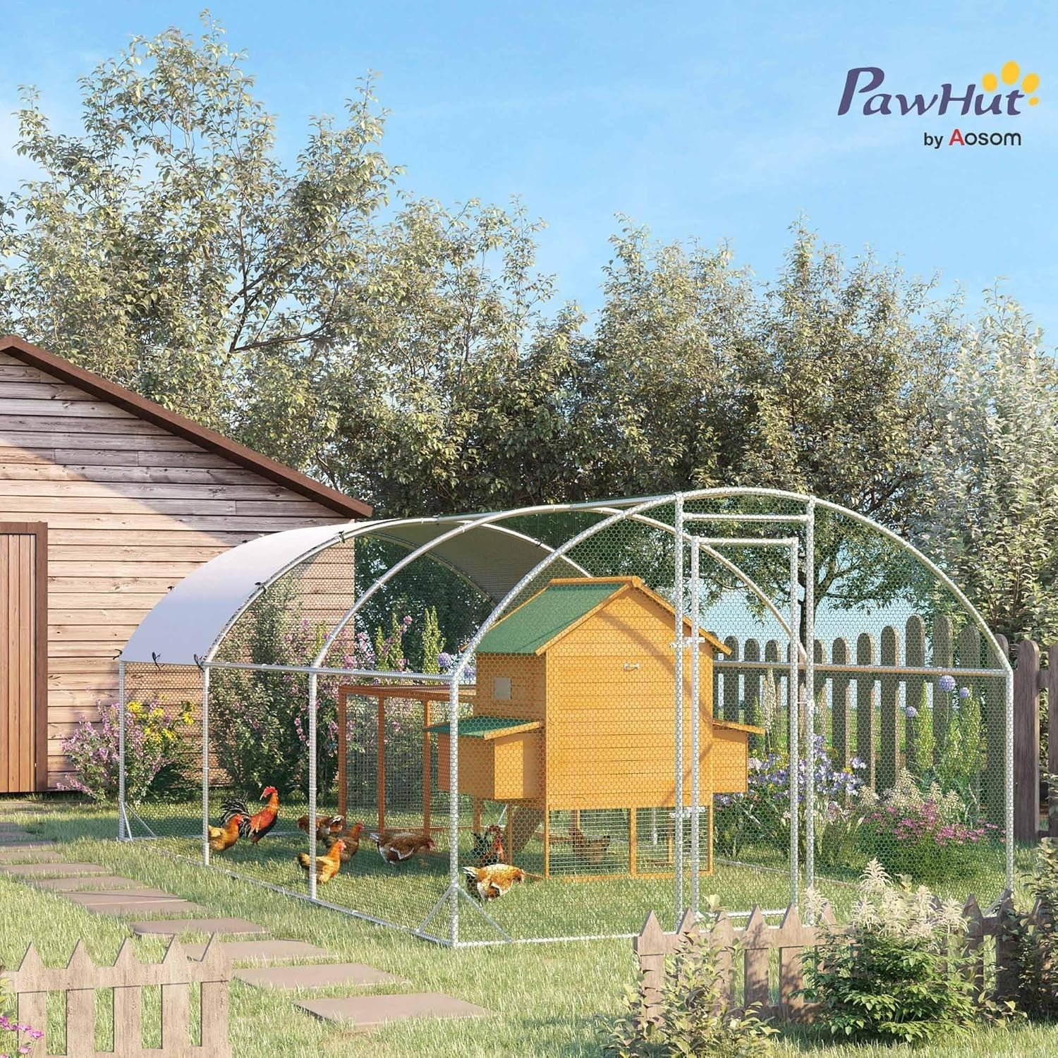 Walk In Chicken Run 5.7x2.8x2m Galvanised Steel Coop Cage Cover