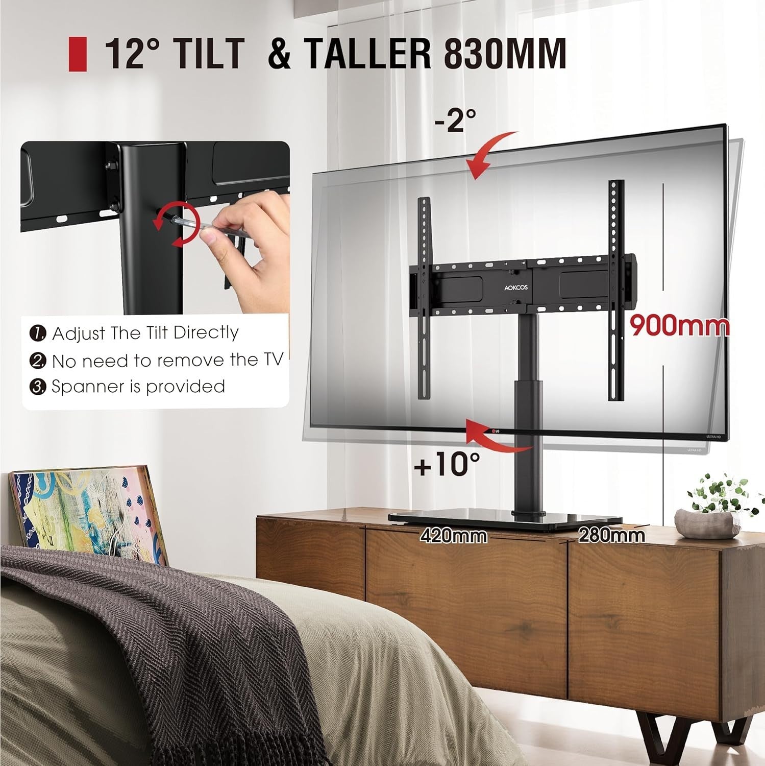 TV Floor Stand for 32-70" with Swivel Tilt & Height Adjust, VESA 400x400