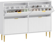 Slim 4 Drawer Shoe Cabinet – Fluted Doors, Adjustable Shelves, Space-Saving