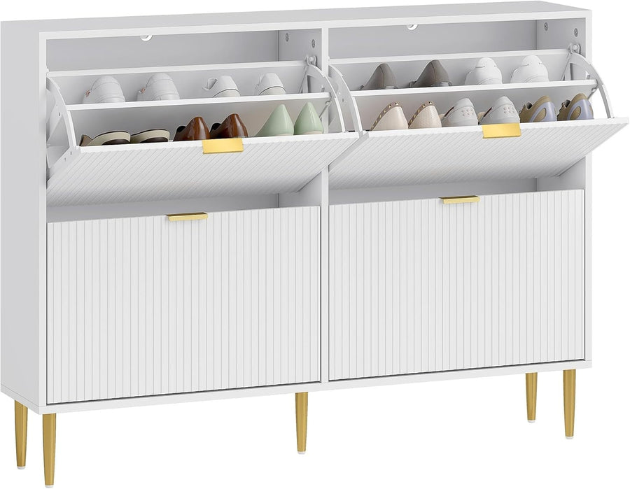 Slim 4 Drawer Shoe Cabinet – Fluted Doors, Adjustable Shelves, Space-Saving