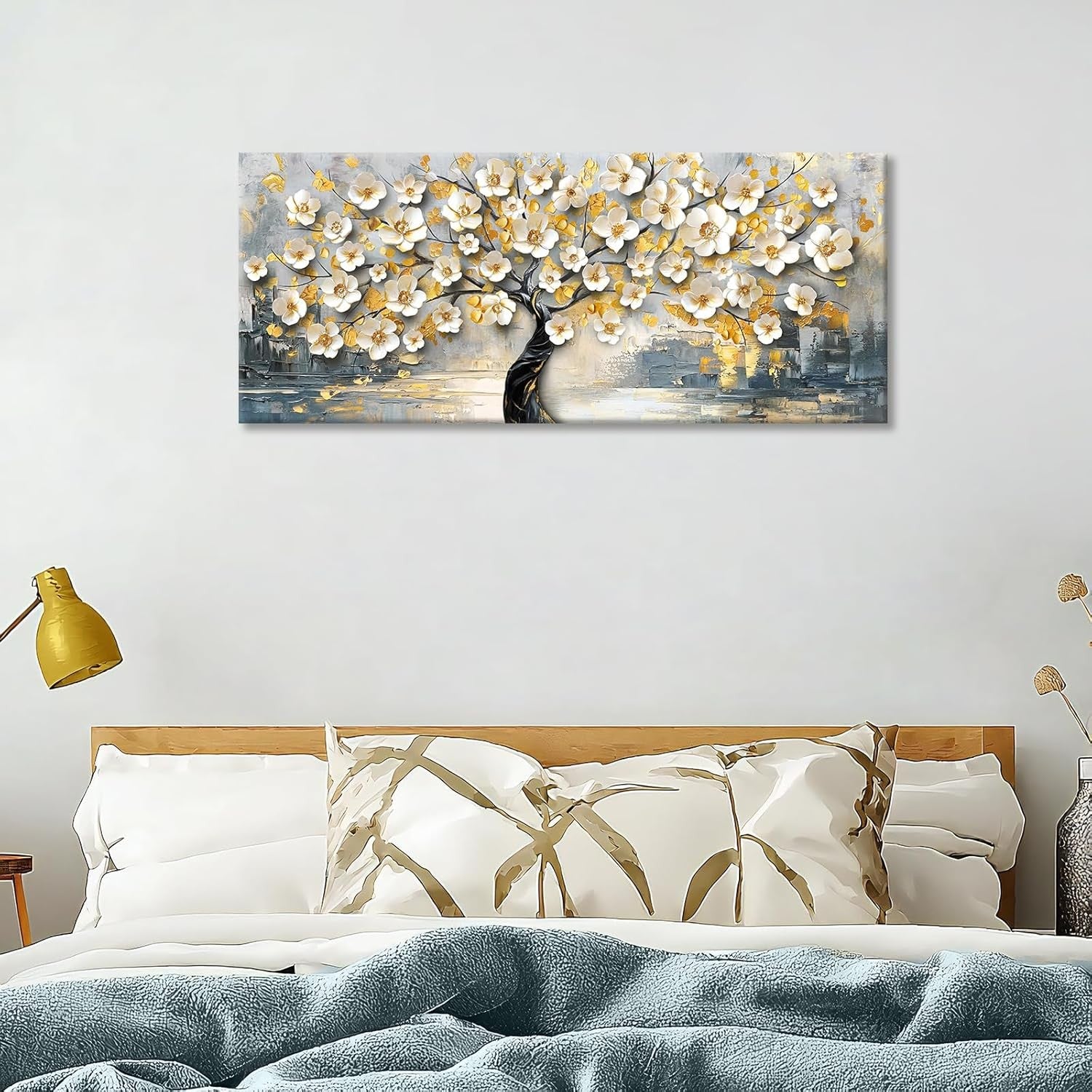 Large Framed Canvas Wall Art White Flower Tree 50x120cm