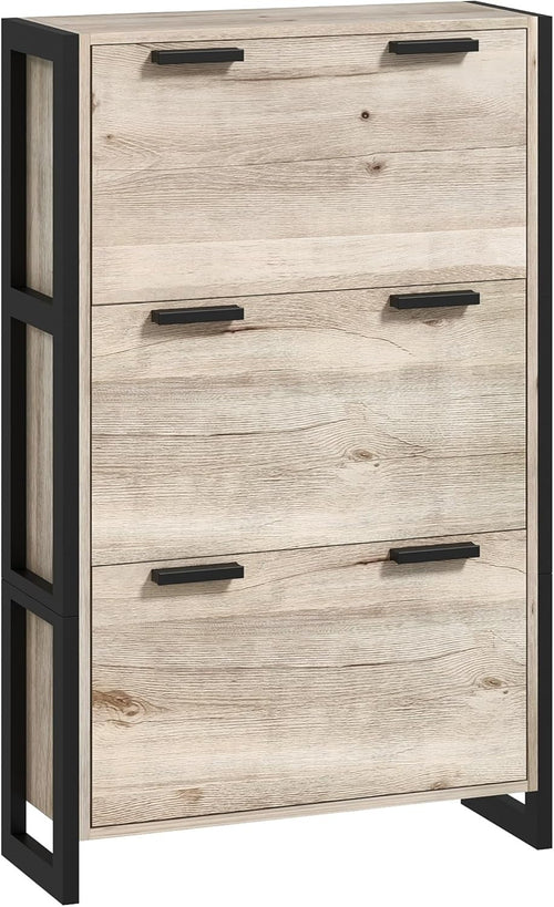Slim 3 Drawer Shoe Cabinet with Adjustable Shelves, Flip Doors, 18 Pairs Storage