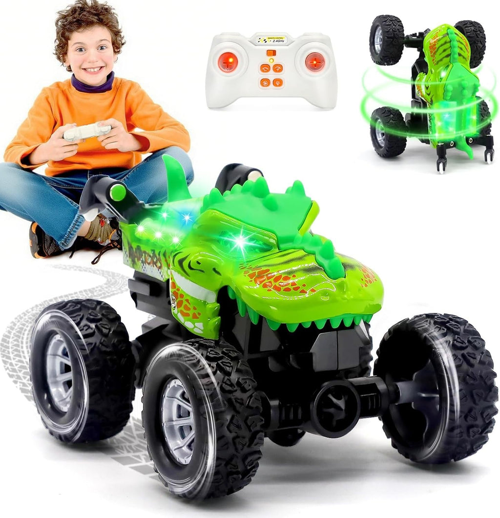 Dinosaur RC Car with LED Eyes – 2.4GHz Rechargeable Stunt Toy for Kids 6–12