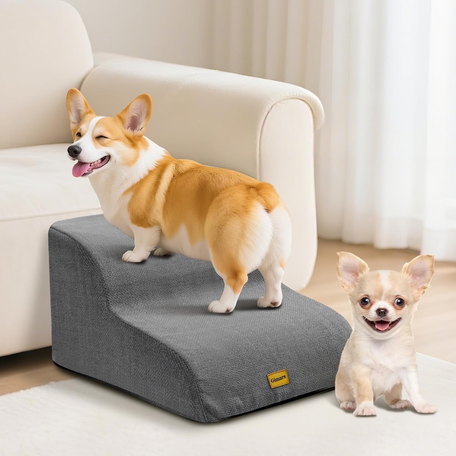 Wide 2 Step Dog Stairs 30cm High Foam Ramp Non Slip 30kg