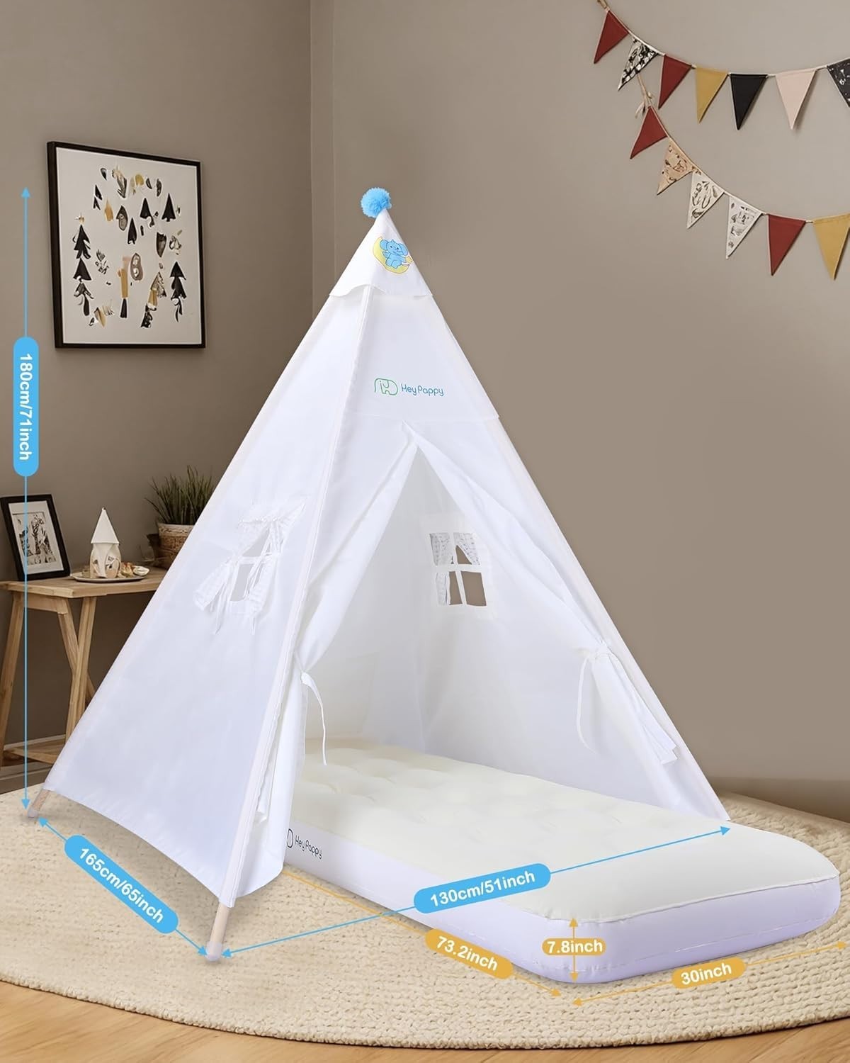 Kids Teepee Tent with Inflatable Airbed, Lights & Balloons – Indoor/Outdoor