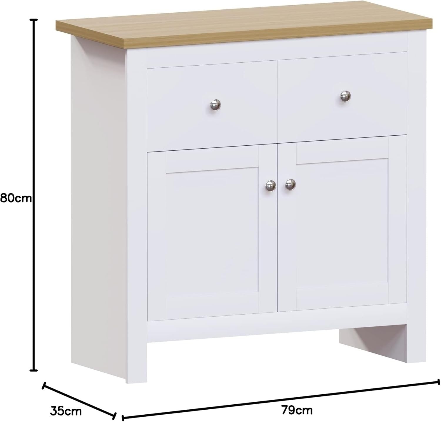 White & Oak Sideboard Cabinet 2 Door 2 Drawer Modern Storage Unit
