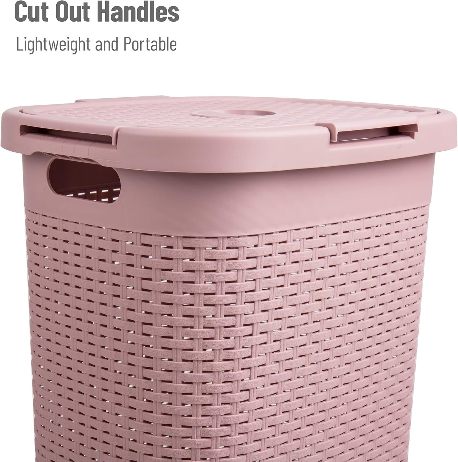 Set of 2 Slim Pink Laundry Hampers 60L with Lid Ventilated & Handles