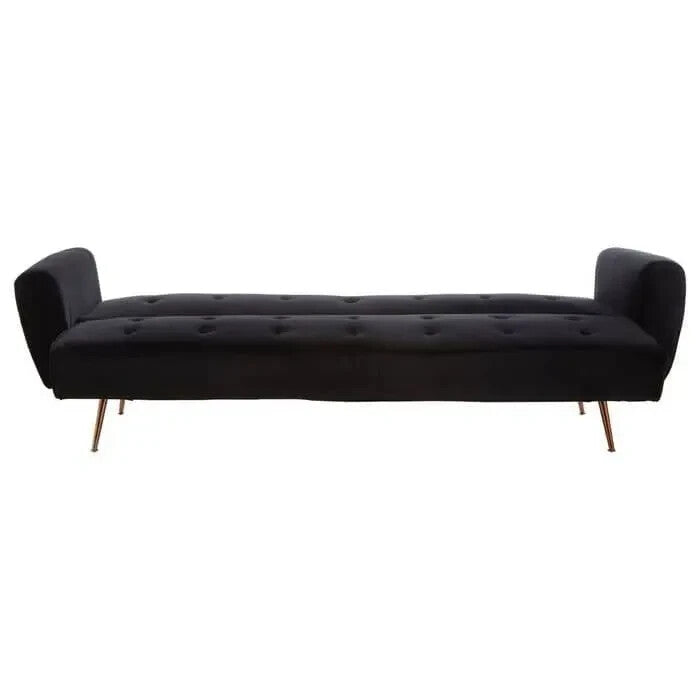 Black Velvet Sofa Bed 3 Seater Gold Legs Tufted Modern Luxury Sleeper