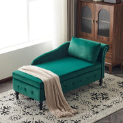 Velvet Chaise Lounge Sofa w/Storage & Pillow Right Armrest Green Tufted