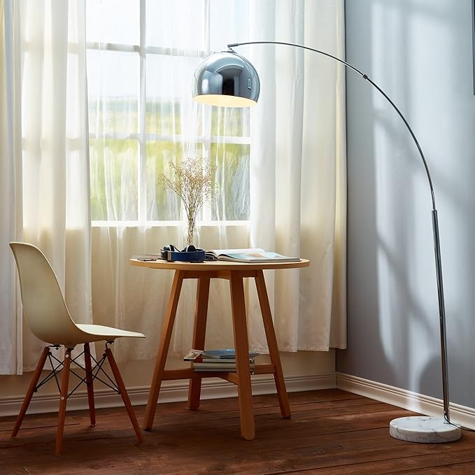 Arc Floor Lamp Chrome Marble Base LED Curved Standing Light 170cm