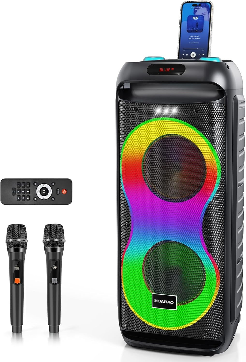 Bluetooth Karaoke Speaker 40W Dual Woofers 2 Mics