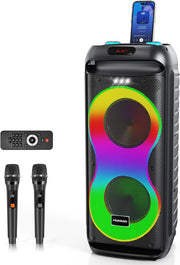 Bluetooth Karaoke Speaker 40W Dual Woofers 2 Mics