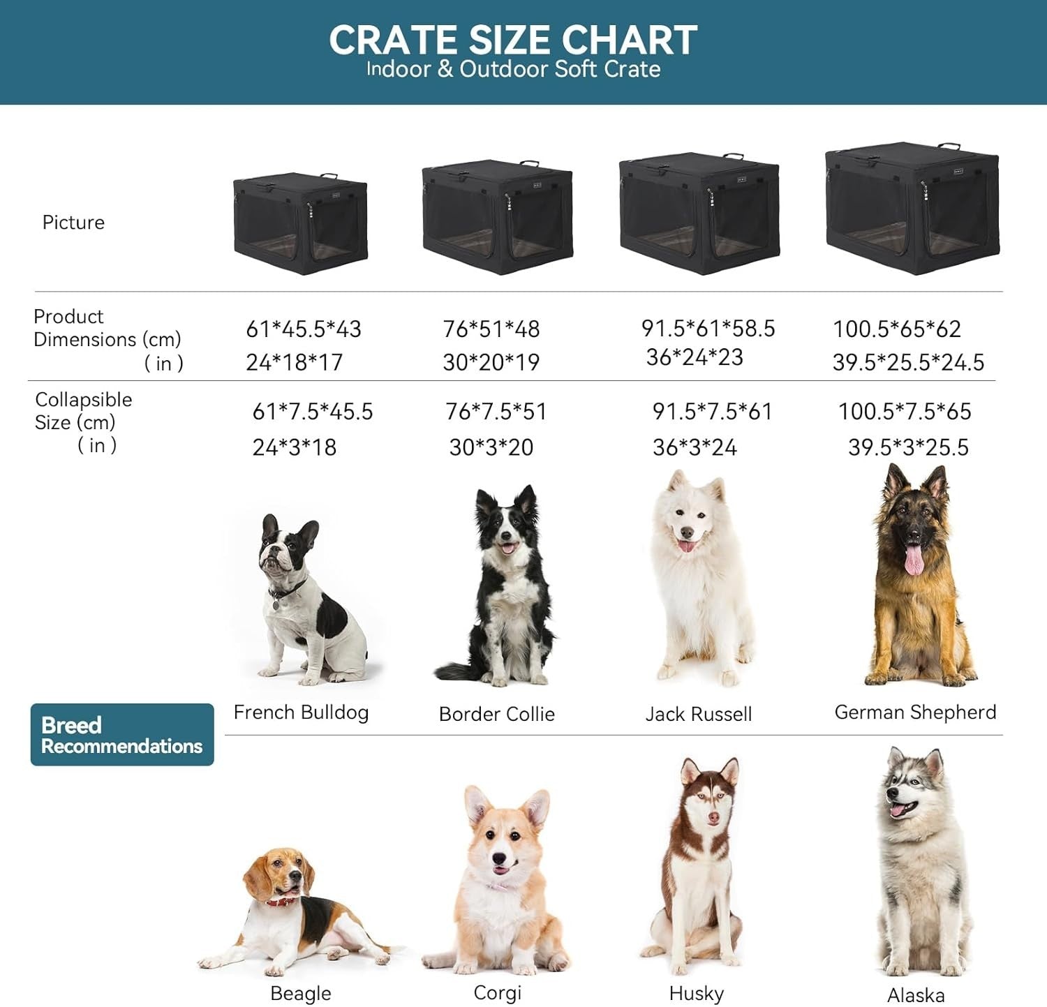 Soft Sided Travel Dog Crate with Thick Mat, Breathable Mesh, Foldable 61x46x43cm