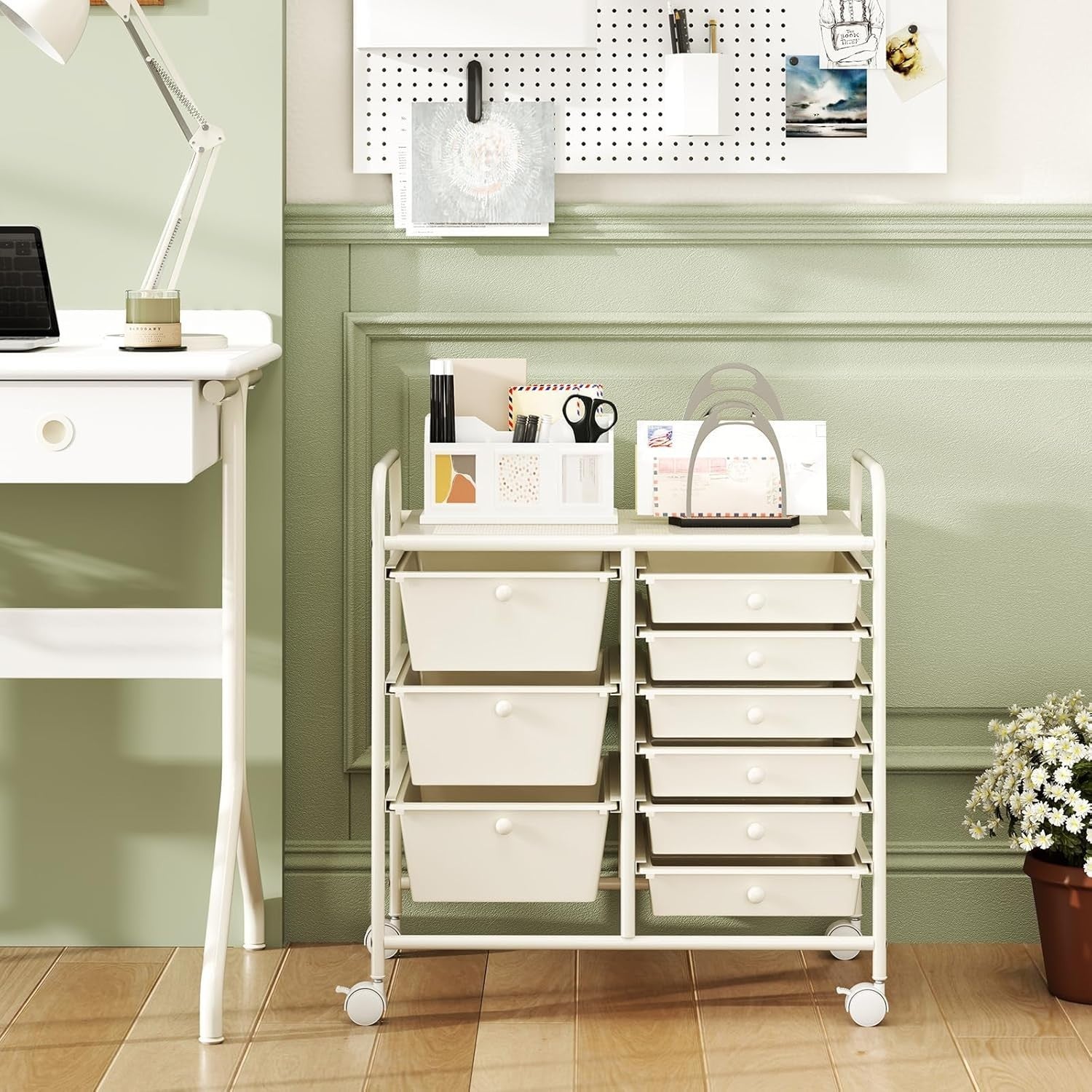 9 Drawer Rolling Storage Trolley Utility Cart Organizer Wheels White