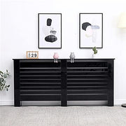 High Gloss Black Radiator Cover Modern Slatted Cabinet W172xH82cm