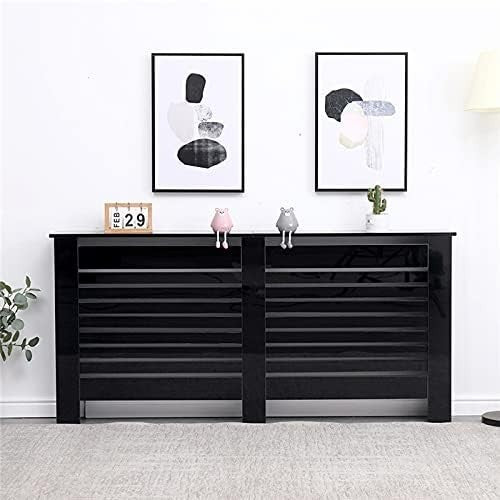 High Gloss Black Radiator Cover Modern Slatted Cabinet W172xH82cm