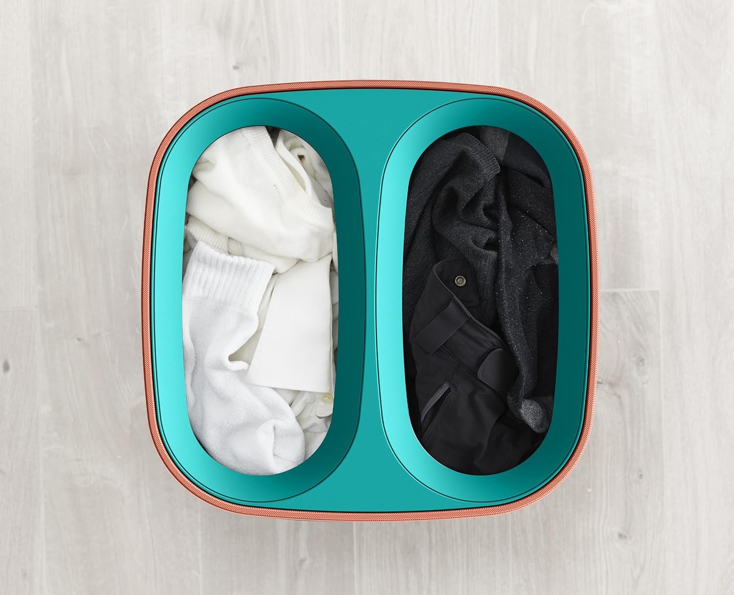 60L Dual Laundry Basket with Lid Removable Bags Coral Green Modern Design