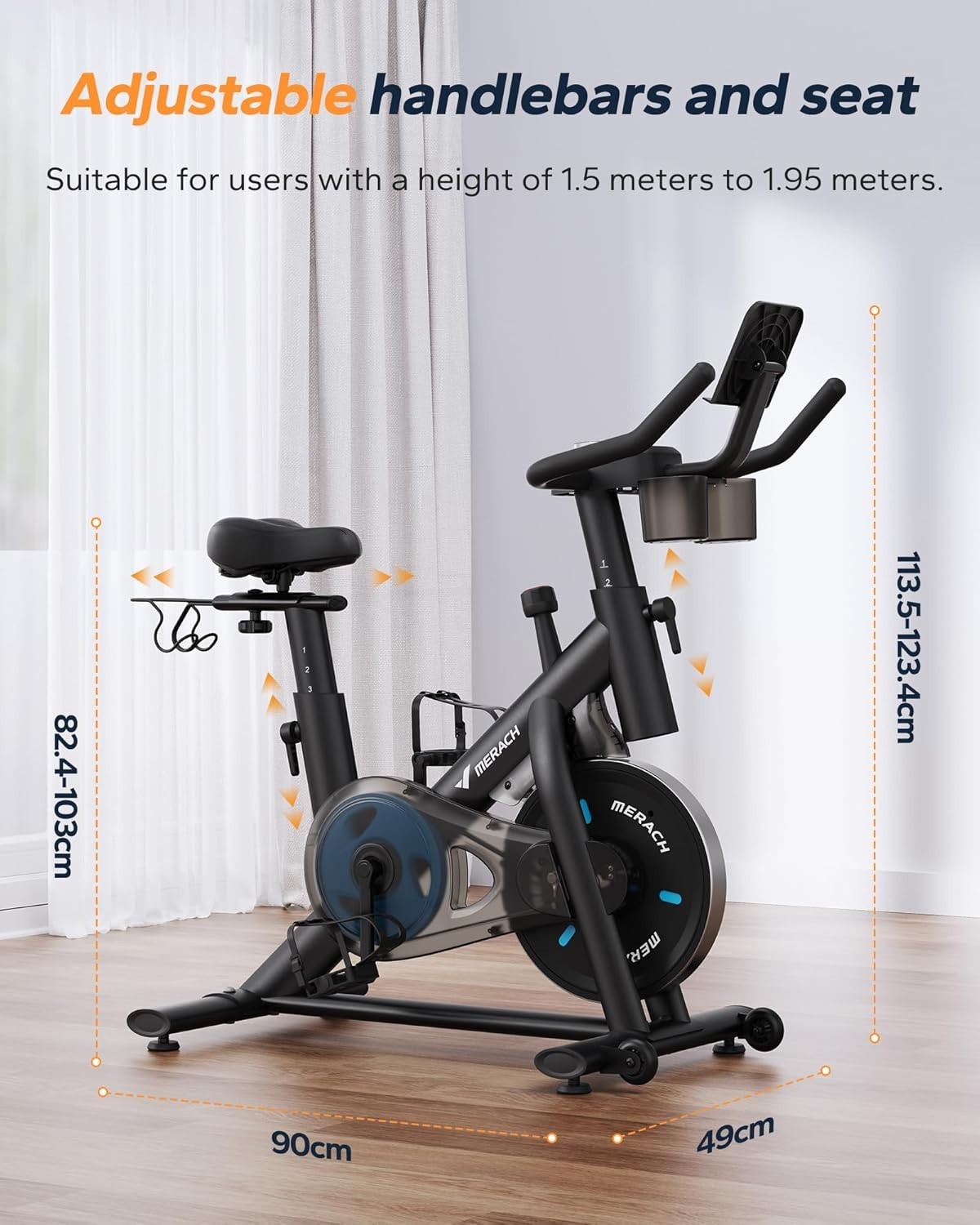 Quiet Magnetic Exercise Bike w/ LED Display, App Training, Cast Iron Flywheel