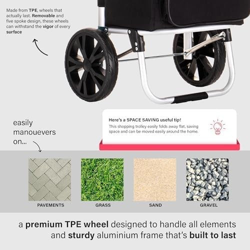 64L Lightweight Shopping Trolley with Wheels Heavy Duty Collapsible Cart
