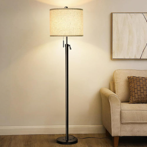 Modern Floor Lamp Height Adjustable Linen Shade 3 Colour Standing