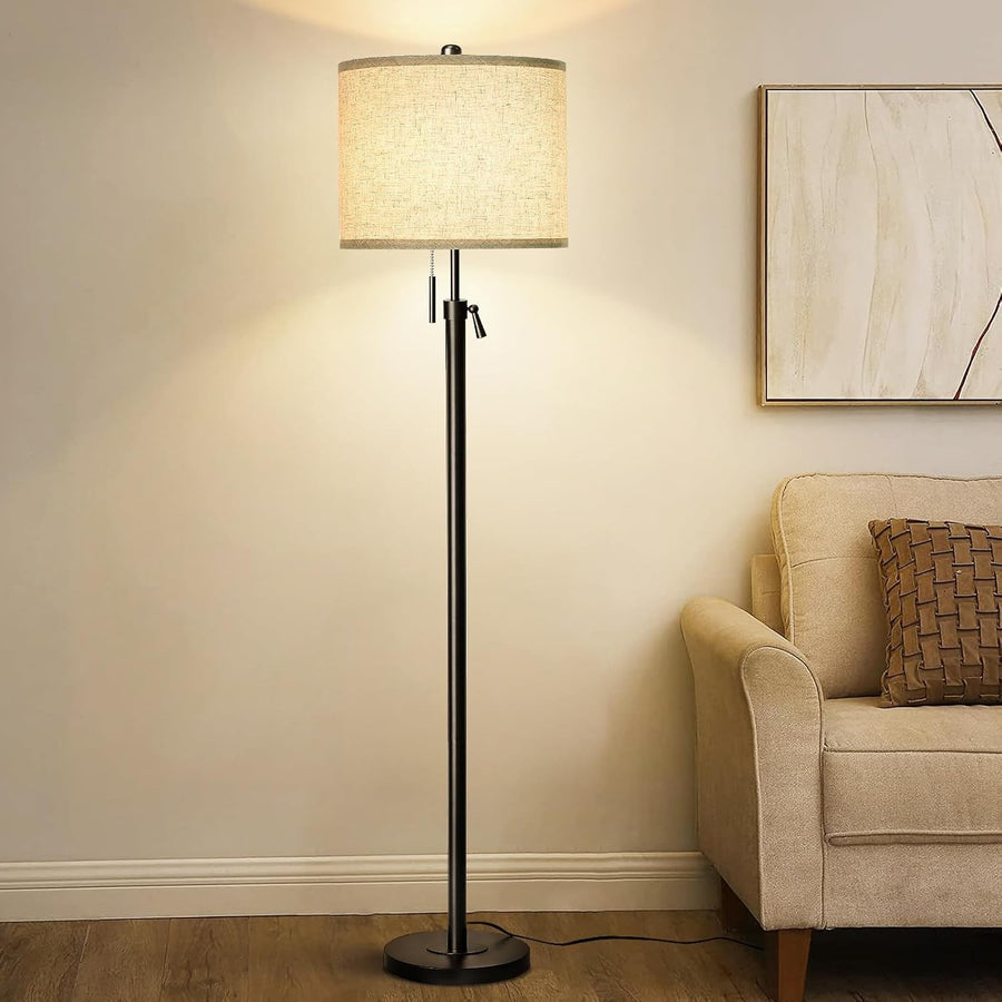 Modern Floor Lamp Height Adjustable Linen Shade 3 Colour Standing