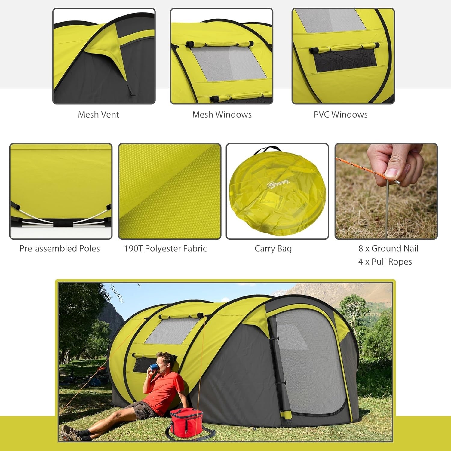 4 Person Pop Up Camping Tent Waterproof Family Festival Shelter