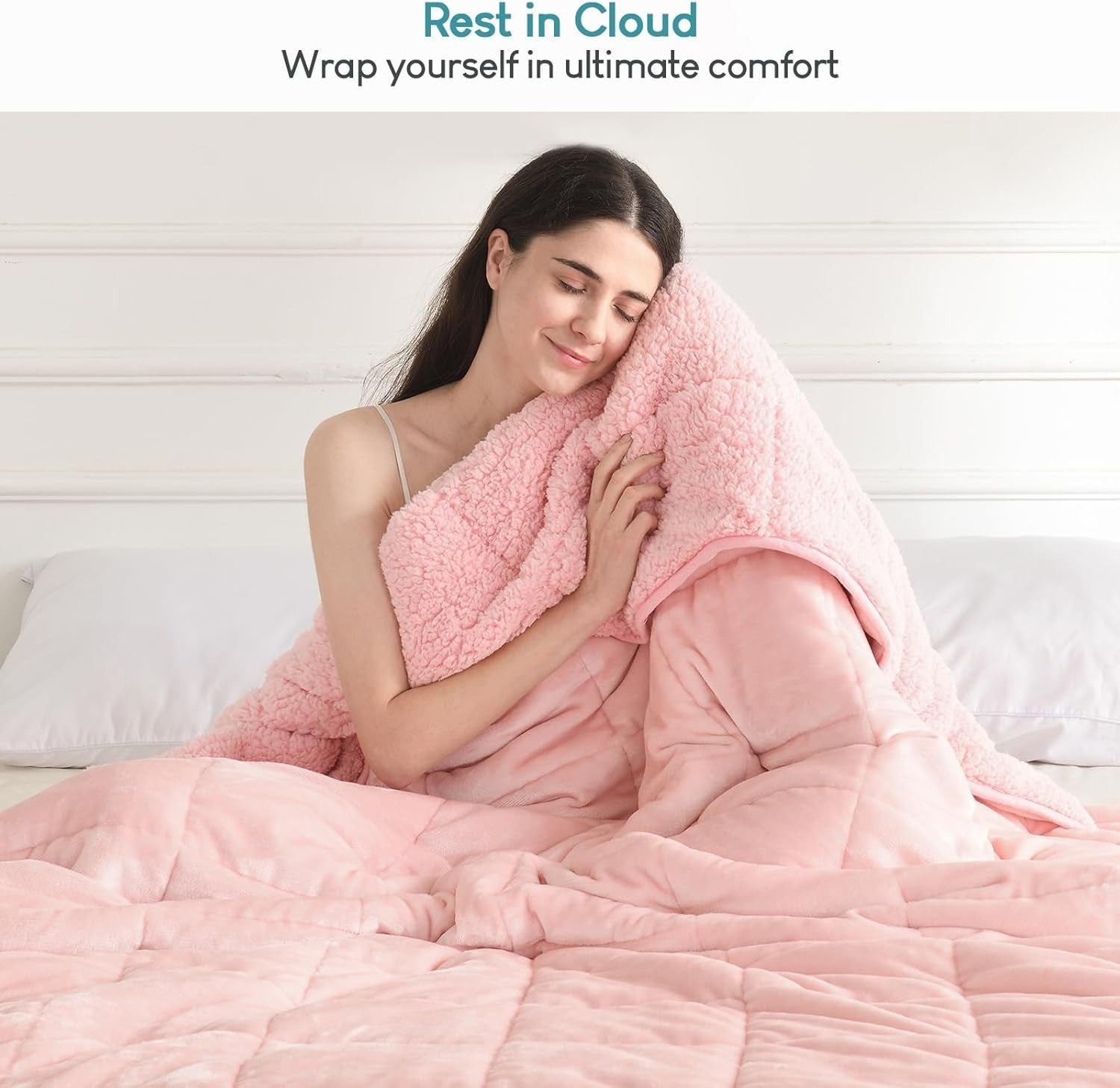 20lb Weighted Blanket, Blush Pink Sherpa Throw 60x80 Soft Cozy Fleece