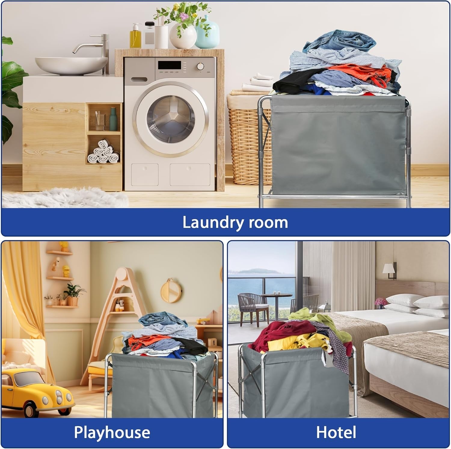 Stainless Steel Laundry Trolley with Wheels Heavy Duty 100kg Large Basket 87x52c