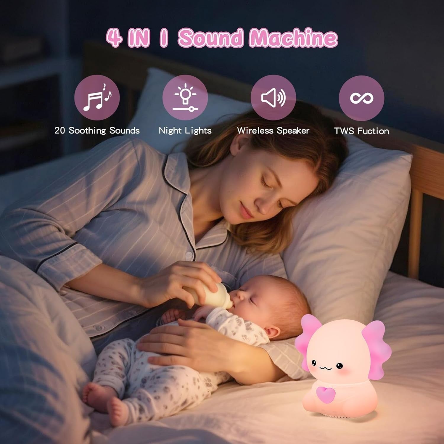 White Noise Machine for Sleep with Night Light & Bluetooth Music