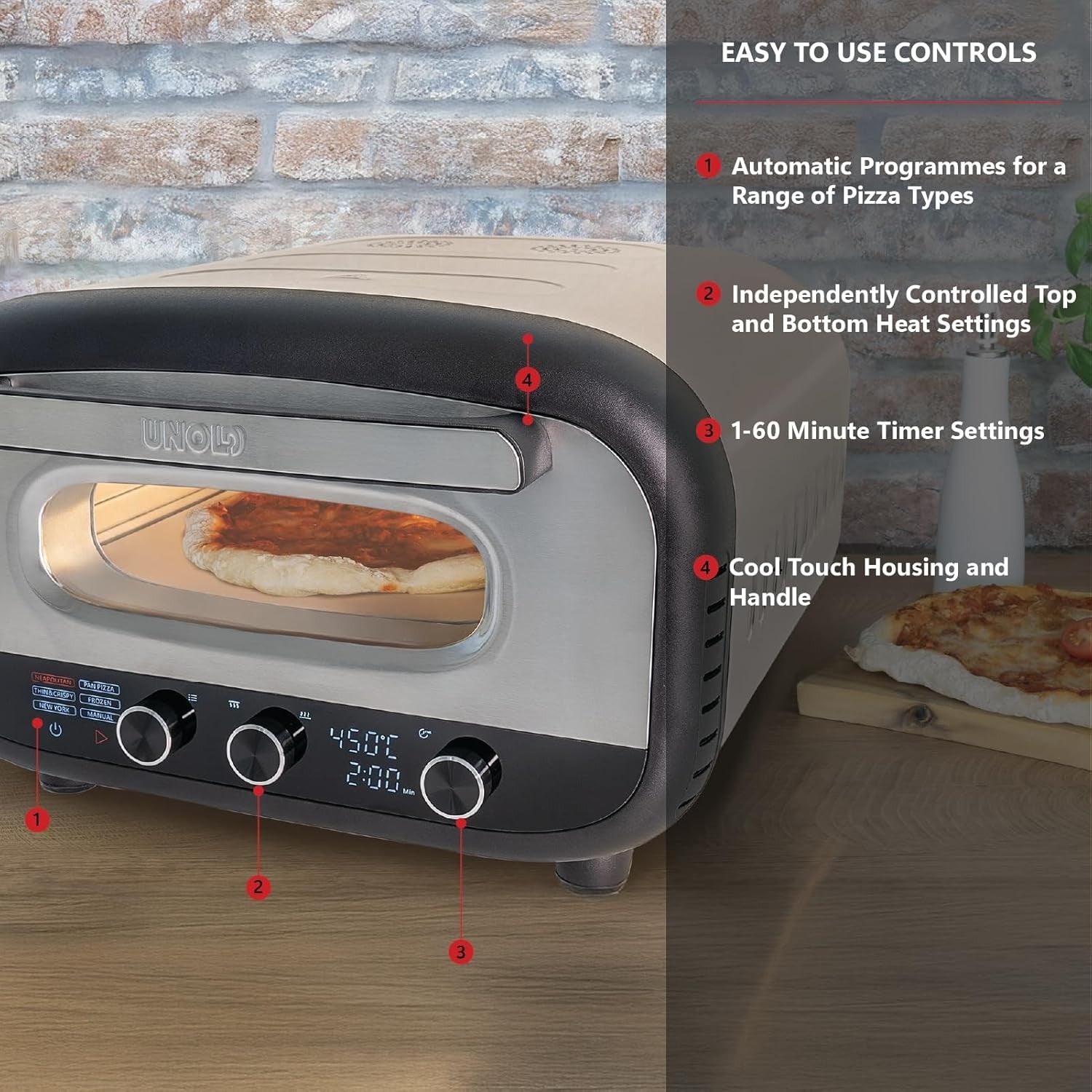 Indoor Electric Pizza Oven 450°C 32cm Stone Maker Dual Heat Timer LCD Display